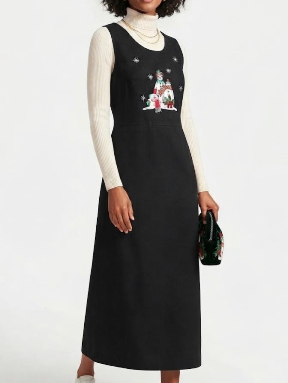 Vintage Women’s breckenridge Black Sleeveless Embroidered Holiday Maxi Dress 2X